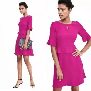 banana republic pink peplum flounce dress, size 0